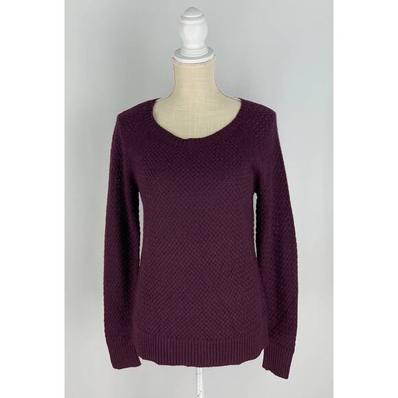 Loft Burgundy Open Knit Wool Blend Sweater Pullover Womens Medium New - Picture 1 of 13